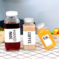 Bouteille de jus en verre de 12 oz 250 ml bouteilles d'eau en verre carrées avec bouchon à vis en aluminium en plastique pour jus de lait thé Kombucha