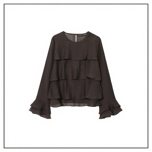 PB&ZA Blusas de Gasa con Encaje en Capas para Mujer, Otoño 2025, Nueva Moda, Estilo Vintage, Manga Larga, Tops Elegantes - Product Image 3