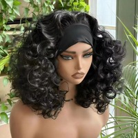 Perruque Bandeau Courte Bouclée Ondulée Sans Colle de 14 Pouces, Faite à la Machine, Pas Chère, pour Femmes Africaines Noires