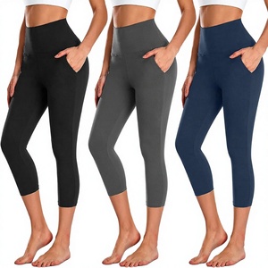 NUOVI <span class=keywords><strong>Leggings</strong></span> Capri da <span class=keywords><strong>Donna</strong></span> (<span class=keywords><strong>3</strong></span> Pezzi) con Tasche - Vita Alta, Controllo Pancia, per Allenamento, Palestra, Yoga, in Poliestere, Stile Vintage - Product Image 1