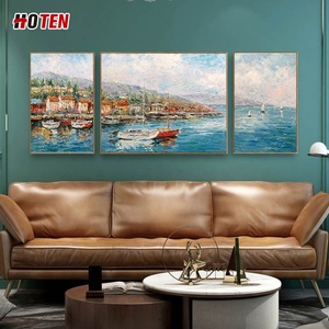 Dipinta A mano di pittura a olio Romantico Mediterraneo Americano Moderno soggiorno divano sfondo della parete tripla pittura - Product Image 3