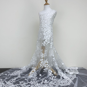 Perlato <span class=keywords><strong>bianco</strong></span> floreale solubile in acqua tessuto di pizzo materiale traspirante per abito da sposa abito da sera abbigliamento di lusso - Product Image 1