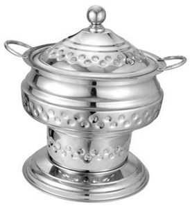 Recipiente Circular Plateado para Calentar Comida con Tapa y Asas para Exhibiciones de Buffet - Product Image 1