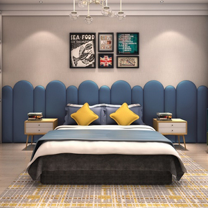 <span class=keywords><strong>Tête</strong></span> <span class=keywords><strong>de</strong></span> <span class=keywords><strong>lit</strong></span> décorative pour chambre <span class=keywords><strong>à</strong></span> coucher en cuir suédé bleu foncé recouvert d'un <span class=keywords><strong>panneau</strong></span> en mousse PU souple - Product Image 1