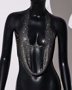 Top Corto da Donna con Spalline e Collo all'Americana in Metallo, Abbigliamento Femminile con Strass e Paillettes per Nightclub - Product Image 6