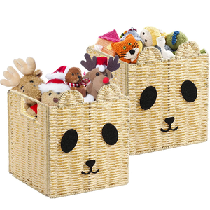 Panda Cube <strong>Dog</strong> Bins Stackable Children's <strong>Toy</strong> <strong>Hand</strong>-<strong>Woven</strong> Paper <strong>Rope</strong> Storage Baskets Foldable Storage With Built-in Handle - Product Image 1