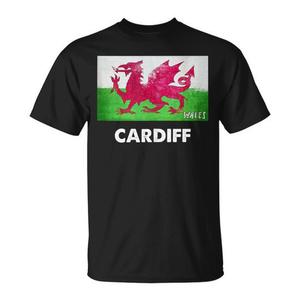T-shirt Cardiff Wales nera unisex per adulti, taglia media, design con bandiera del drago - Product Image 1