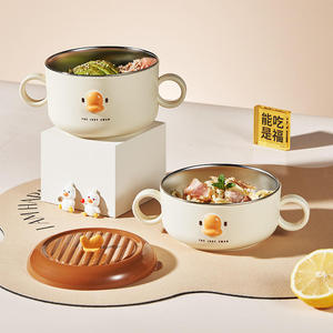 Enfants mignon 316 acier inoxydable bol <span class=keywords><strong>de</strong></span> nouilles instantanées couvercle poignée grande capacité maison dortoir étudiants Internet boîte à lunch - Product Image 3