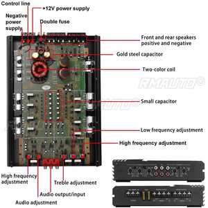 เครื่องขยายเสียงรถยนต์ 12V 9900W แบบหลายช่องสัญญาณ เครื่องเสียงรถยนต์ทรงพลัง ซับวูฟเฟอร์ อลูมิเนียมอัลลอยด์ เครื่องขยายเสียงสเตอริโอในรถยนต์ - Product Image 2