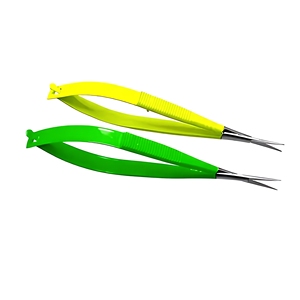 Wholesale Powder Coated Curved Spring Scissors Neon Green Yellow Stainless Steel Professional Eyelash <b>Extension</b> Eyebrow Scissor - Product Image 2
