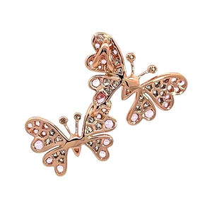 Pendentif double papillon en or rose 18 carats avec saphir rose et pavé de diamants, bijoux romantiques doux - Product Image 1