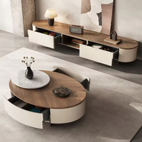 Meuble TV moderne, unité de support TV moderne avec ensemble de table basse, console multimédia en bois de noyer de luxe, meuble TV