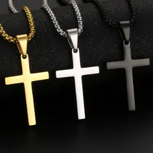 Mecylife colar de pingente de cruz, colar polido de cruz em branco de aço inoxidável, joia religiosa cristã