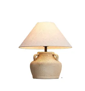 Vintage Rural Countryside Retro Ceramic Tablie Pot Chinese Large Rustic Terracotta Table Lamps