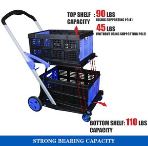Shopping <strong>Cart</strong> with 2 Storage Crates <strong>Multi</strong> Use Two Tier Collapsible <strong>Cart</strong> with 360&deg; Rolling Swivel Wheels Heavy Duty <strong>Utility</strong> <strong>Cart</strong> - Product Image 3