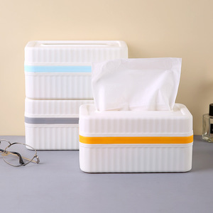 Boîte à mouchoirs double couche bicolore en plastique avec couvercle ouvrant, rangement de bureau pour chambre, salon, salle de bain - Product Image 4