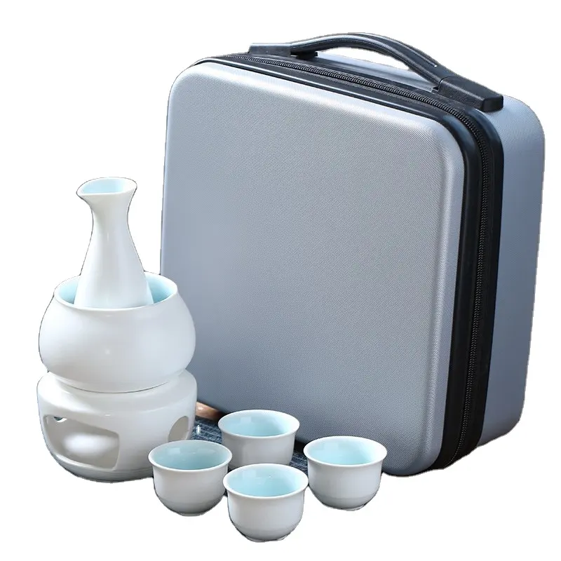 Ensemble de tasses à saké en céramique noire mate personnalisée avec boîte-cadeau de stockage de saké chaude poterie traditionnelle en porcelaine boisson Saki