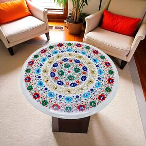 Tablero de mesa con incrustaciones de mármol de lujo con hermoso diseño y color para comedor fabricado y suministrado por Agra - Product Image 1