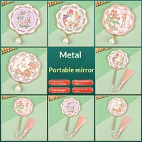Miroir portable à poignée métallique style chinois avec fleur de pivoine de Luoyang, pompon, cadeau culturel créatif touristique, miroir de maquillage, souvenir