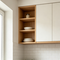 Armoire murale de cuisine ouverte en bois moderne, modulaire, écologique et personnalisable, avec étagère de rangement ouverte à 3 niveaux, armoire supérieure de cuisine