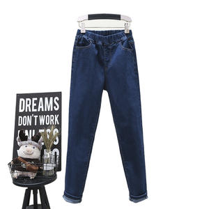 بنطلون نسائي ضيق بخصر مرتفع مرن، مقاس كبير حتى 5XL، صديق للبيئة، مصبوغ، أسود وأزرق، مع جيوب، جينز كاجوال للأمهات - Product Image 3