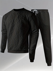 Completo Casual da <span class=keywords><strong>Uomo</strong></span> a Maniche Lunghe, Set 2 Pezzi Autunnale in Raso Stampato - Felpa Oversize Bianca con Collo e <span class=keywords><strong>Pantaloni</strong></span> Abbinati Beige/G - Product Image 1