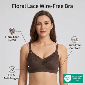 Soutien-gorge push-up sans fil en dentelle florale, marque privée OEM, pour femme, sans couture, dos en U, bretelles réglables, lingerie respirante - Product Image 1
