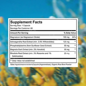 Complément Herbal en Capsules pour la Santé du Cortisol : Magnésium, Écorce de Magnolia, Rhodiola Rosea, Ashwagandha – Soulagement du Stress et Énergie pour Adultes - Product Image 3