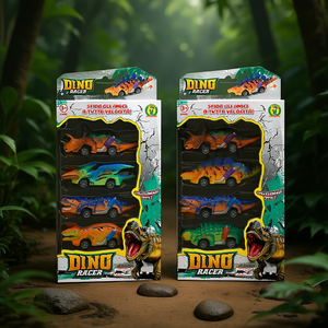 Ensemble de 4 voitures miniatures Dino Racer pour enfants de 3 ans et plus, pack de véhicules dinosaures à collectionner - Product Image 3