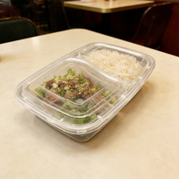 Boîte à lunch rectangulaire jetable en plastique PP, 2 compartiments, récipient alimentaire transparent avec couvercle, compatible micro-ondes, grande capacité, pour traiteur et salades