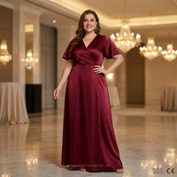 Robe de Soirée Grande Taille Personnalisée pour Femme, Robe Longue en Satin Lourd à Manches Courtes, Idéale pour Soirées et Bals de Promo, du S au 5X