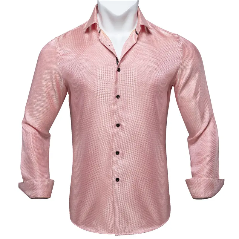 Heren Lange Mouwen Roze Paisley Zijden Overhemden Casual Smoking Sociaal Shirt Luxe Designer Heren Kleding