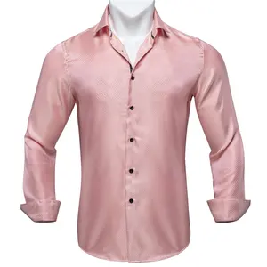 Men's Long Sleeve Pink Paisley Silk Dress Shirts Casual Tuxedo Social Shirt Luxury Designer Men Clothing