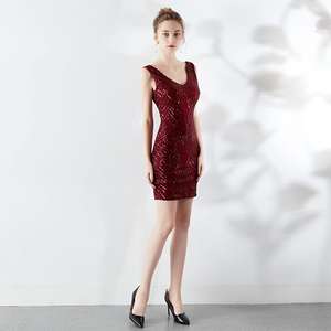 ชุดเดรสราตรีสำหรับสุภาพสตรี,ชุดเดรสราตรีประดับเลื่อมแบบสั้นใหม่ - Product Image 5