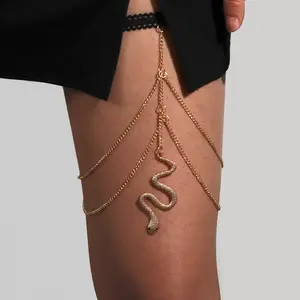Bohemian Vrouwen Multi-Lagen Luxe Crystal Body Been Dij Chain Sieraden Metal Snake Lange Sexy Body Chain Sieraden Voor party