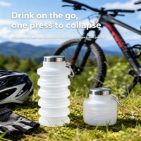 Bouteille portable rétractable moderne personnalisée en silicone de qualité alimentaire hautement transparente, résistante aux hautes températures, avec couvercle en étain