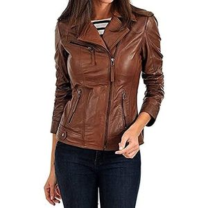 Chaqueta de Cuero Genuino de Piel de Oveja para Mujer Valentino, Estilo Motero, Corte Clásico, Color Marrón Vintage, Talla 4XL - Product Image 3