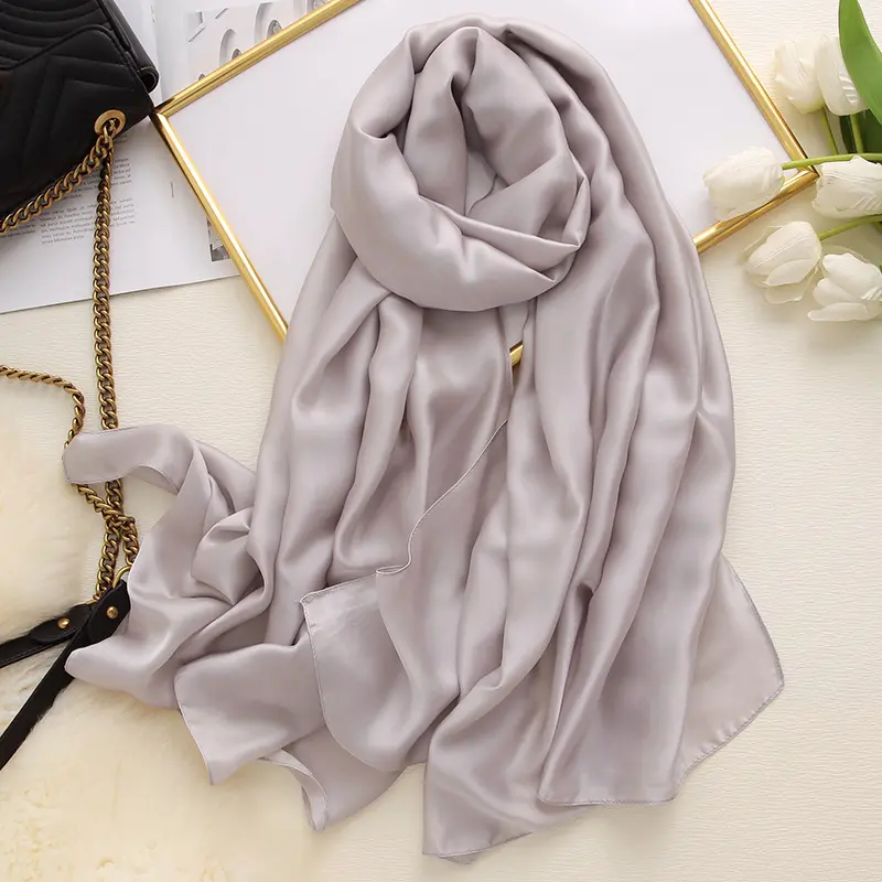 Groothandel 2020 Hot Koop Effen Kleuren Moslim Zijde Hijab Goede Kwaliteit Witte Lege Lange Effen Zijden Sjaal