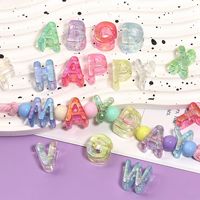 Manik-manik Huruf Akrilik Warna-warni AB Iridescent Grosir, Lubang Besar, Manik-manik Alfabet untuk DIY Gelang, Gantungan Kunci, Kalung, Perlengkapan Kerajinan