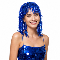 Perruque courte à franges métalliques brillantes, multicolores, en matériau PET, pour discothèque, fête du Nouvel An, costume FUJIA