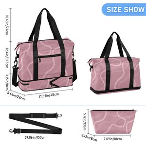 Sac de voyage à bandoulière imprimé Hawaïen Pikake Lei rose avec compartiment humide, sac de sport 2 pièces avec compartiment à chaussures - Product Image 4
