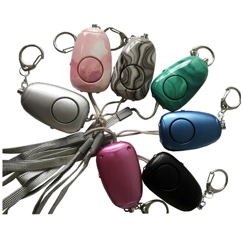 140db להטעין הגנה עצמית OEM אישי אבטחה מעורר Keychain אנטי התקפת אונס חירום אזעקה אישית ורוד שחור צהוב LED