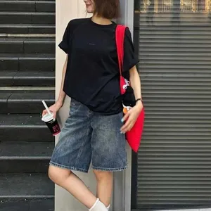Shorts en jean décontractés pour femme, <span class=keywords><strong>taille</strong></span> <span class=keywords><strong>haute</strong></span>, coupe <span class=keywords><strong>large</strong></span>, longueur genou, collection Printemps-Été - Product Image 4