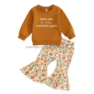Clothes Pumpkin Crewneck Sweatshirt Tops Flare Pants Winter 2Pcs Toddler Baby Girl Halloween Set
