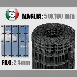 Rotolo di Rete Metallica Elettrosaldata Rivestita in Plastica Zincata Antracite 25m Maglia 50x100mm Altezza 150cm per Prodotti di Recinzione - Product Image 1