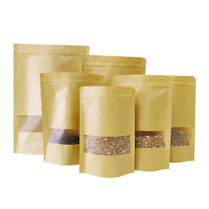 Brown Food Grade <b>Packaging</b> <b>Bags</b> Resealable Kraft Paper Stand up Pouch Kraft Paper <b>Bag</b> with Transparent Window in Stocks - Product Image 1