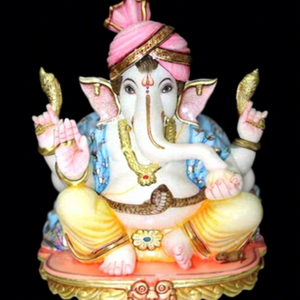 รูปปั้นพระพิฆเนศหินอ่อนทำด้วยมือโมออร์ติทาสีทางศาสนาทนทาน - Product Image 1