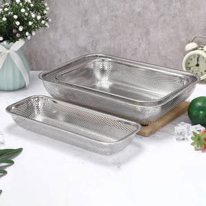 Stainless Steel Perforated Mesh Basket Square Fruit Vegetable Drain Basket Kitchen Washing Basin Durable Hand Wash Only - Product Image 3