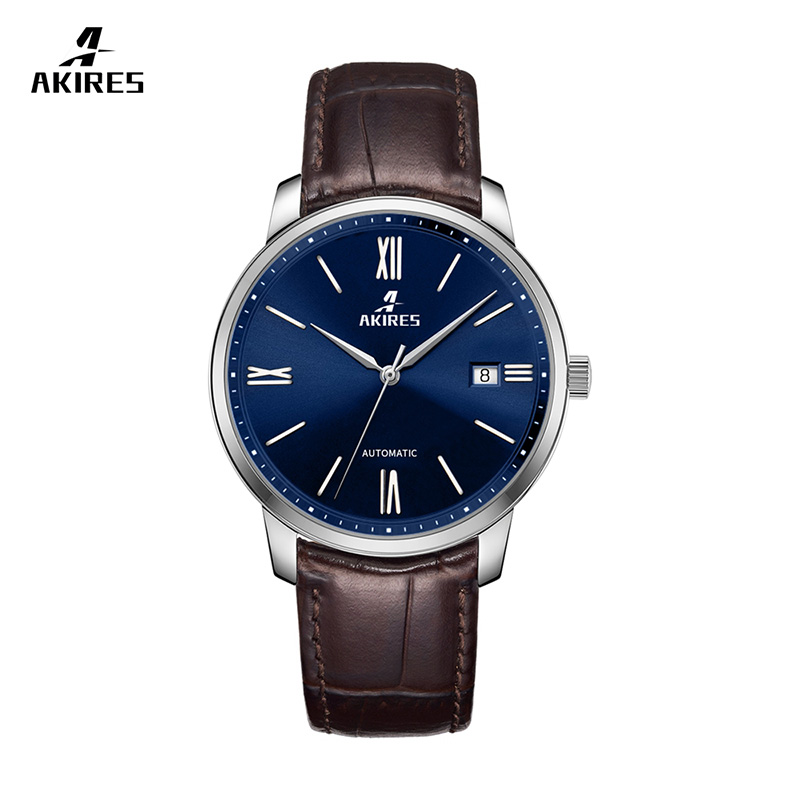 silver case blue dial