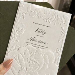 Juego de Tarjetas de Invitación de Boda Personalizadas de Alta Calidad con Decoración en Relieve 3D y Lámina Dorada - Product Image 3